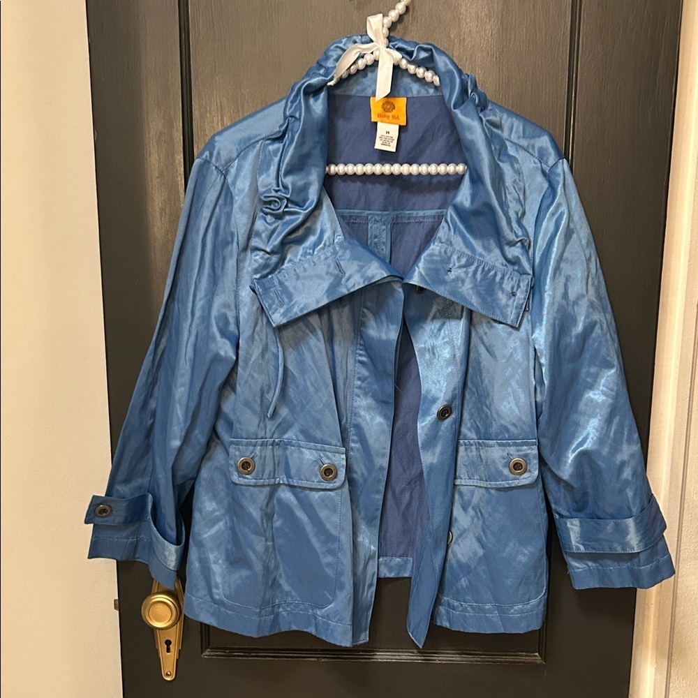 Ruby Rd. Shiny Blue Trench Coat